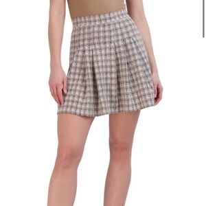 Pleated Tweed Knit Skirt with Side Zip Closure Ookie and Lala